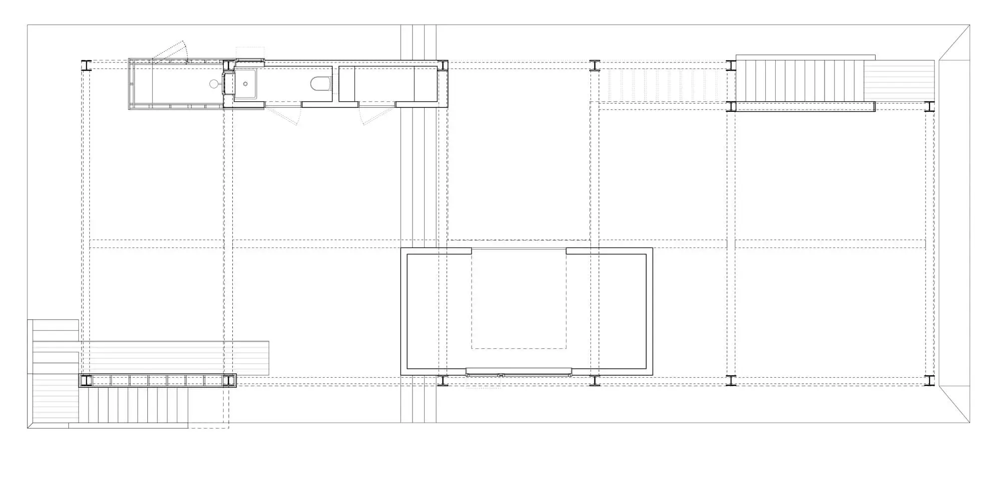 Architectural blueprint of a building section with detailed measurements.
